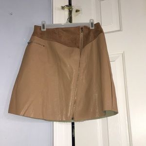 Tan misguided leather skirt.